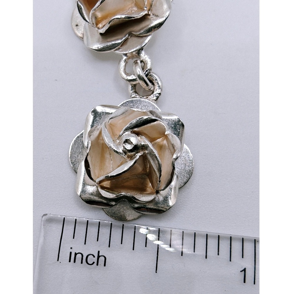1950's Mexican Taxco 925 Sterling Silver Rose Floral Necklace Earrings Set TO-62 - Picture 9 of 9